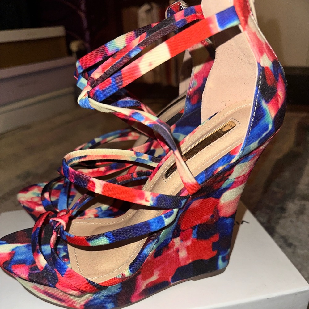 Colorful wedge strappy sandal; size 9 - worn once